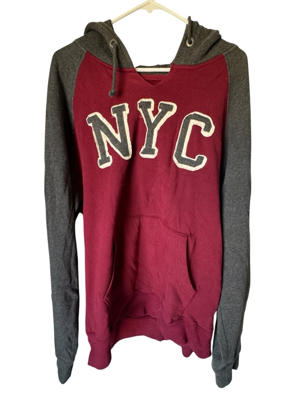 Aeropostale Two-Tone NYC Hoodie Maroon and Charcoal Men’s XXL